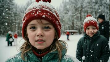 ai generado describir el magia de un invierno mundo maravilloso mediante el ojos de un niño descubriendo nieve para el primero tiempo. foto