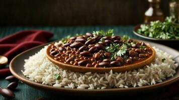 AI generated Create a visually pleasing arrangement of Rajma Rice with complementary side dishes. photo