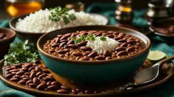 AI generated Create a visually pleasing arrangement of Rajma Rice with complementary side dishes. photo