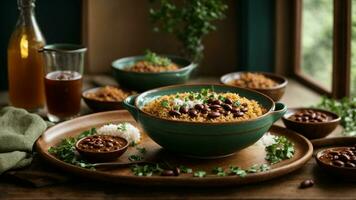 AI generated Capture the essence of comfort food by focusing on a cozy setting with your Rajma Rice. photo