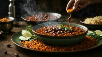 AI generated Create a visually pleasing arrangement of Rajma Rice with complementary side dishes. photo