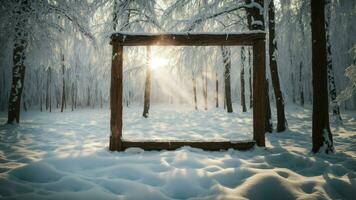 ai generado capturar el encantamiento de un invierno mundo maravilloso marco un prístino bosque cubierto en nieve con brillante carámbanos, enfatizando el intacto belleza de naturaleza foto