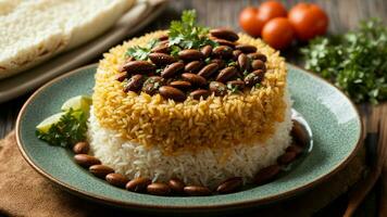 AI generated Present a side view of the Rajma Rice, emphasizing the layers of flavors. photo