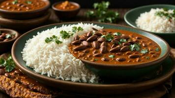 AI generated Highlight the rich and creamy texture of your Rajma gravy paired with fluffy rice. photo