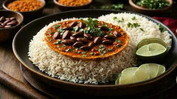 AI generated Show your Rajma Rice in a traditional Indian thali for an authentic touch. photo