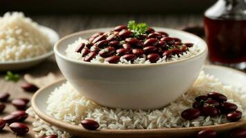 AI generated Capture the contrast of the red Rajma beans against the white rice. photo