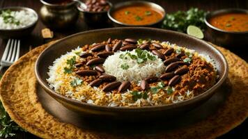 AI generated Show your Rajma Rice in a traditional Indian thali for an authentic touch. photo