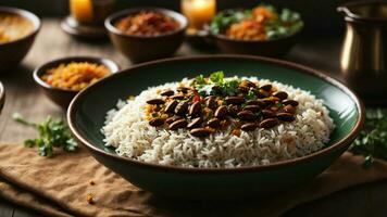 AI generated Experiment with different angles to capture the essence of your Rajma Rice. photo