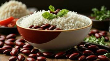 AI generated Capture the contrast of the red Rajma beans against the white rice. photo