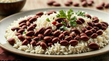 AI generated Capture the contrast of the red Rajma beans against the white rice. photo