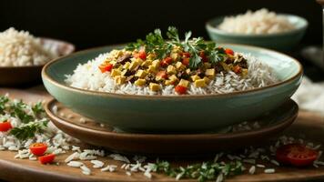 AI generated Experiment with different angles to capture the essence of your Rajma Rice. photo