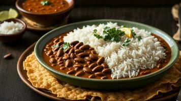 AI generated Highlight the rich and creamy texture of your Rajma gravy paired with fluffy rice. photo