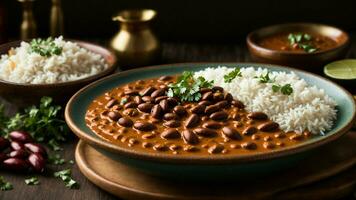 AI generated Highlight the rich and creamy texture of your Rajma gravy paired with fluffy rice. photo