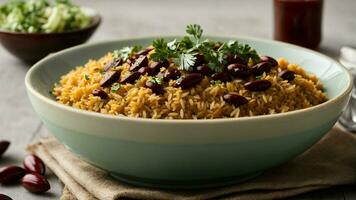 AI generated Experiment with different plating styles to make your Rajma Rice visually appealing. photo