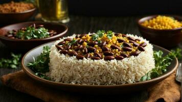 AI generated Present a side view of the Rajma Rice, emphasizing the layers of flavors. photo