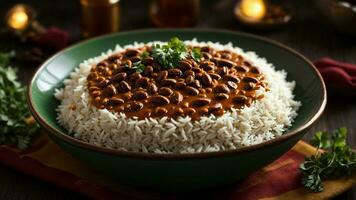 AI generated Experiment with different angles to capture the essence of your Rajma Rice. photo