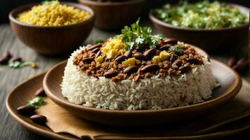 AI generated Present a side view of the Rajma Rice, emphasizing the layers of flavors. photo