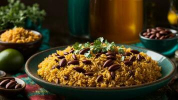 AI generated Showcase the vibrant colors of your homemade Rajma Rice. photo