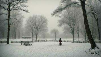 AI generated Craft a narrative centered around the silent communication between trees during a heavy snowfall. photo