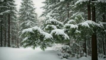 ai generado ilustrar el peso de recién caído nieve en el ramas de conífero árboles, enfatizando el desafío eso regalos a el arboles y el etéreo belleza eso agrega a el bosque. foto