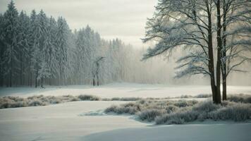 AI generated Write about the delicate balance of a winter ecosystem, where each tree plays a crucial role in maintaining harmony. photo