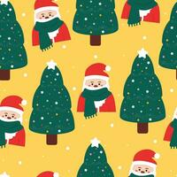 sin costura modelo dibujos animados Papa Noel con Navidad árbol y elemento. linda Navidad fondo de pantalla para tarjeta, regalo envolver papel vector