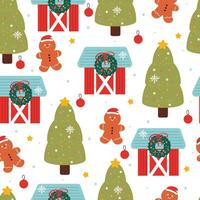 seamless pattern cartoon ginger bread and candy for Christmas. Cute Christmas wallpaper for card, gift wrap paper vector