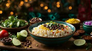 AI generated Play with lighting to create a warm and inviting ambiance around your Rajma Rice. photo