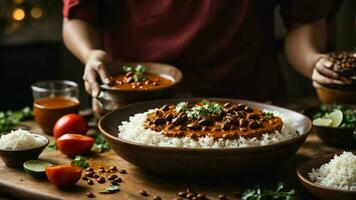 AI generated Play with lighting to create a warm and inviting ambiance around your Rajma Rice. photo