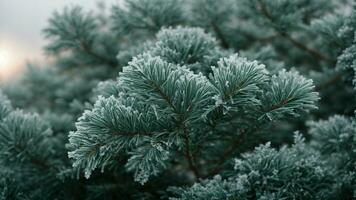 AI generated Explore the hidden stories within the intricate patterns of frost on a solitary pine tree. photo