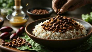 AI generated Play with lighting to create a warm and inviting ambiance around your Rajma Rice. photo