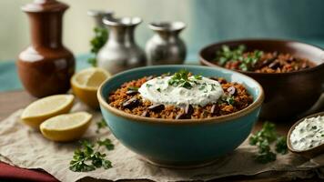 AI generated Play with lighting to create a warm and inviting ambiance around your Rajma Rice. photo