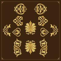 Golden vintage floral elements art deco style decorative border frames and dividers. vector