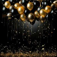 AI generated sophisticated black and gold balloon background photo