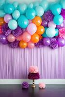 AI generated Make a statement with this bold and colorful balloon backdrop perfect for birthday celebrations photo