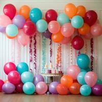 AI generated Make a statement with this bold and colorful balloon backdrop perfect for birthday celebrations photo