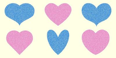 A set of hand drawn hearts with a grainy effect inside. Vector illustration of stickers for retro collages.