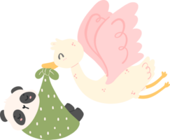 Baby Shower Panda with stork bird nursery illustration for baby shower png