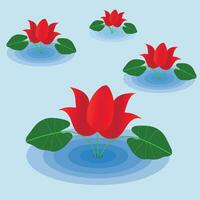 red lotus flower with water round waves vector