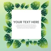 Tropical fan palm tree green monstera leaves, exotic forest Luxury botanical natural template with text box vector