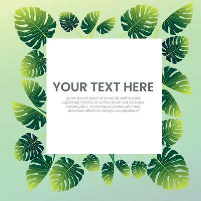 Tropical fan palm tree green monstera leaves, exotic forest Luxury botanical natural template with text box