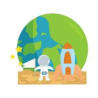 astronaut with rocket in moon illustration vector