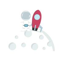 astronaut with rocket in moon illustration vector