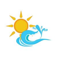 sea wave with sun illustration vector