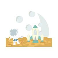 astronaut with rocket in moon illustration vector