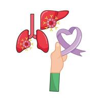 cancer in lungs, in liverr with ribbon cancer day in hand illustration vector