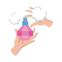 botella perfumar rociar en mano ilustración vector
