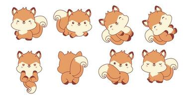Set of kawaii squirrel illustration collection vector