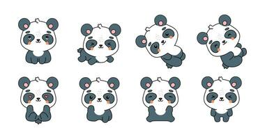 Set of kawaii panda illustration collection vector