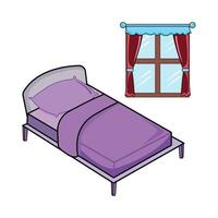 soltero cama con ventana en dormitorio ilustración vector